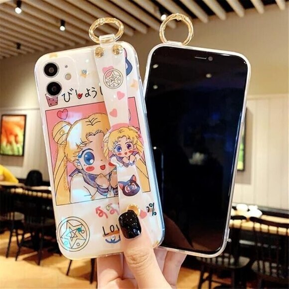 Sailor Moon iPhone 12 Case Kawaii Cute Japanese Anime Cover w/ Wrist & Necklace - Picture 3 of 9